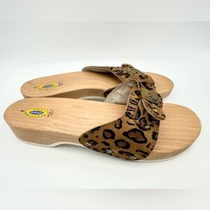 Dr Scholl's Original Wooden Exercise Sandals Leopard Print Women 9 Made in Italy